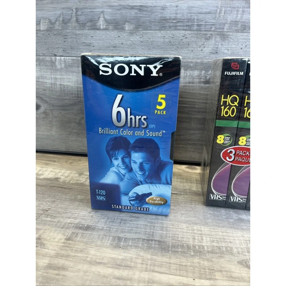 8 VHS Video Tapes New Blank Sealed 5 Sony T-120, 4 Fujifilm HQ160 Lot